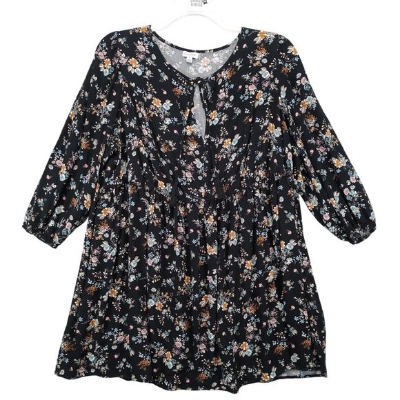 Love Fire Women's Plus Size 1X Black Floral Dress Puff Sleeve Tassel Whimsigoth - Picture 1 of 10